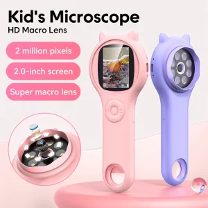 Microscope for Kids 2-inch IPS Screen Magnifying Glass with 8 LED Light 500X Magnifying Glass for Reading Windows/Mac Compatible