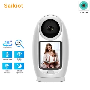 Saikiot ICSEE Baby Monitor WIFI Camera with Screen 3MP 360 Degree Auto Tracking WIFI Two Way Audio Video Calling Baby Camera